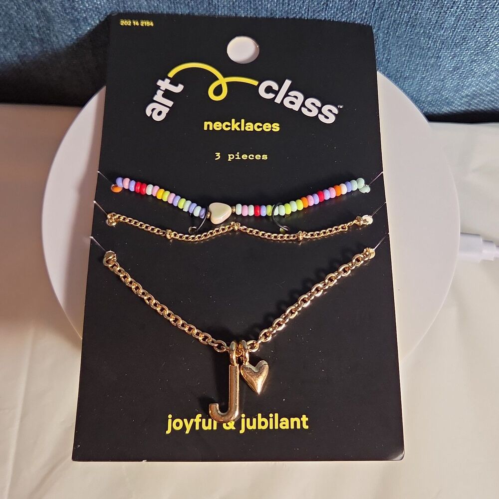 Target Art Class Initial J Necklace Set 3Pk Gold Tone Beaded - Picture 5 of 16